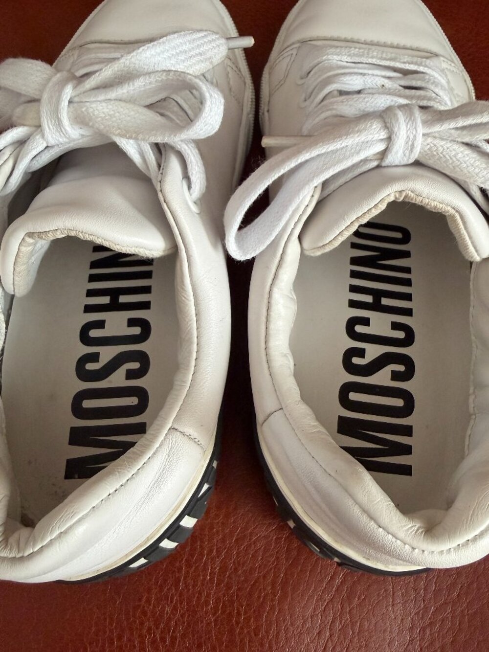 Moschino Women's White Leather Maxi Logo Sneakers Size: EU37 US6 - Picture 10 of 16
